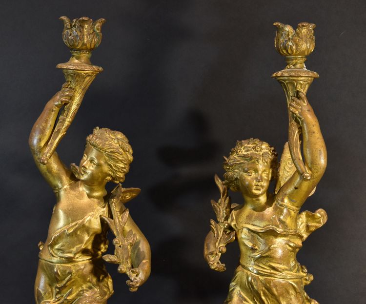 Paar Kerzenhalter Aus Bronze, Ernest Rancoulet (Bordeaux 1842 - 1905) Signatur