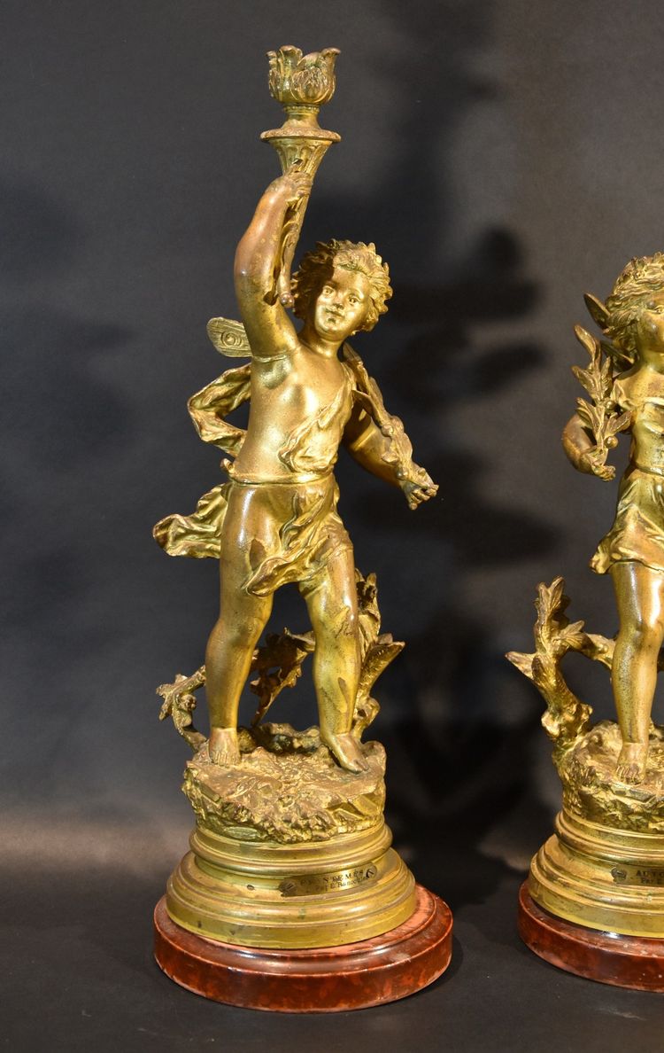 Paar Kerzenhalter Aus Bronze, Ernest Rancoulet (Bordeaux 1842 - 1905) Signatur