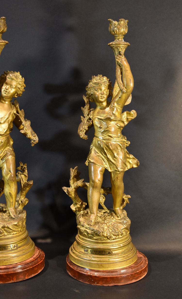 Paar Kerzenhalter Aus Bronze, Ernest Rancoulet (Bordeaux 1842 - 1905) Signatur