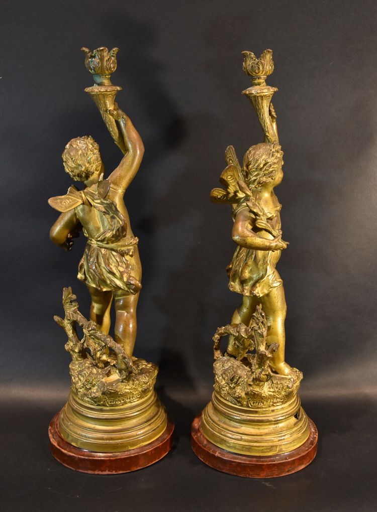 Paar Kerzenhalter Aus Bronze, Ernest Rancoulet (Bordeaux 1842 - 1905) Signatur