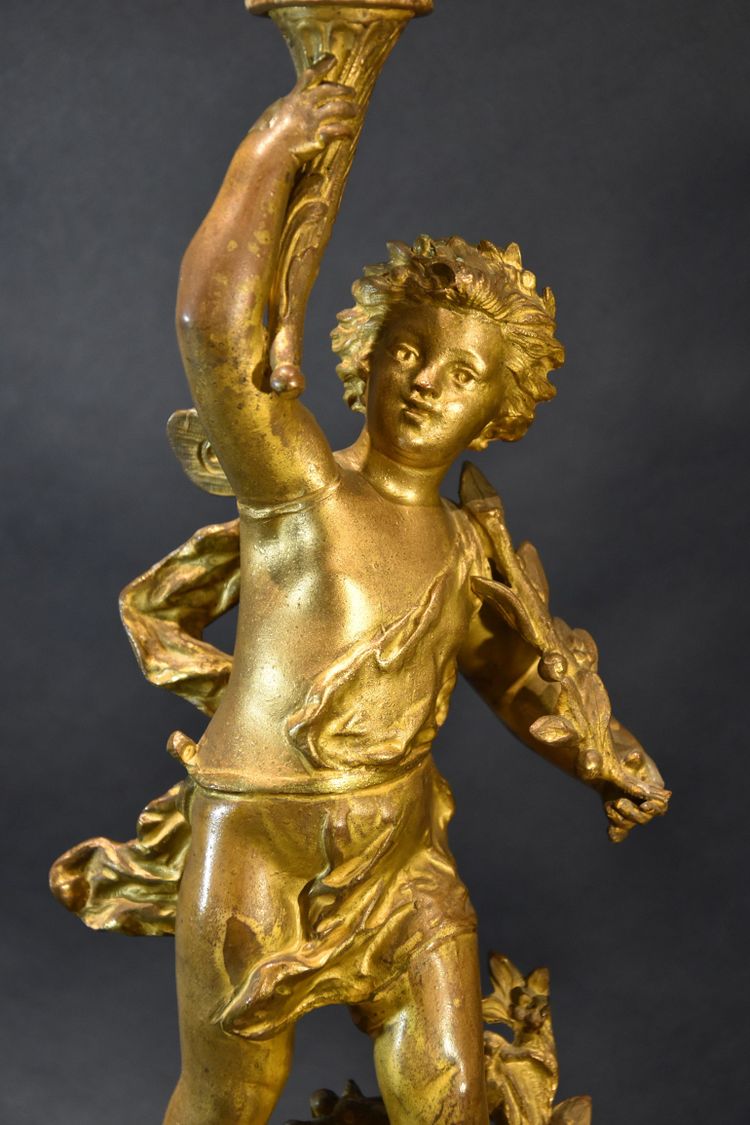 Paar Kerzenhalter Aus Bronze, Ernest Rancoulet (Bordeaux 1842 - 1905) Signatur