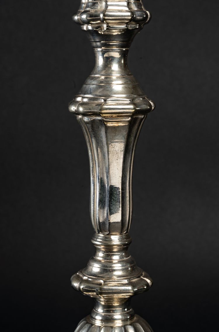 Pair of silver-plated bronze candlesticks with cut-off shafts Régence period circa 1720