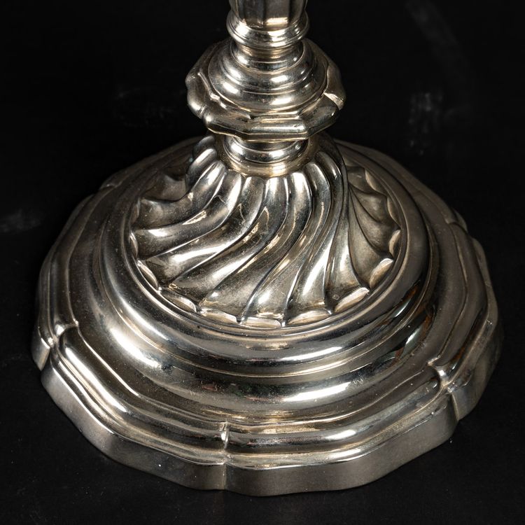 Pair of silver-plated bronze candlesticks with cut-off shafts Régence period circa 1720