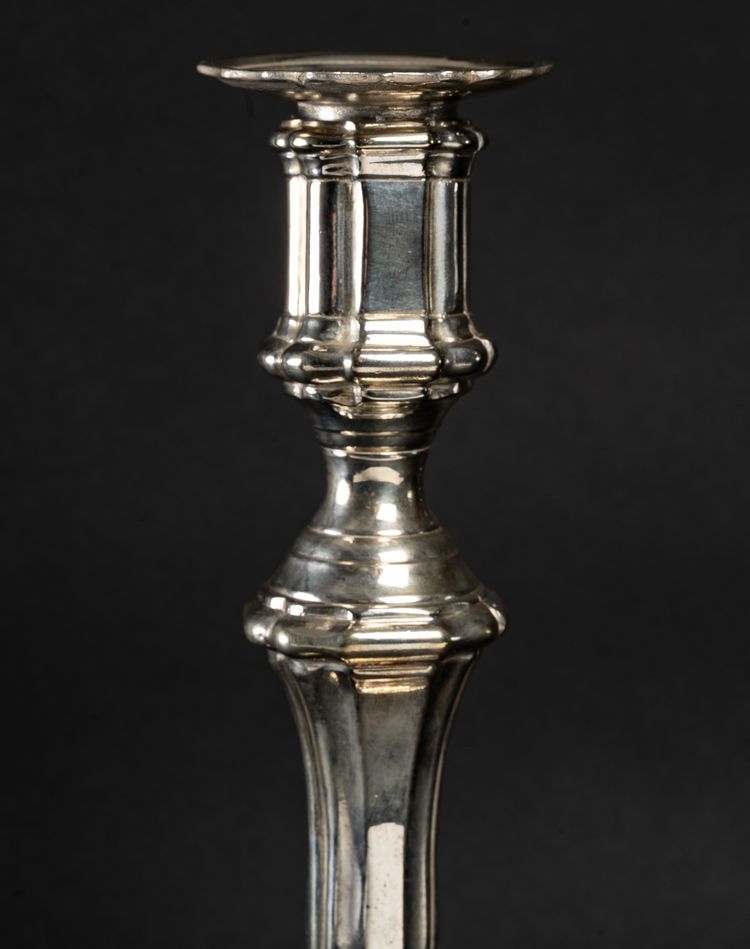 Pair of silver-plated bronze candlesticks with cut-off shafts Régence period circa 1720