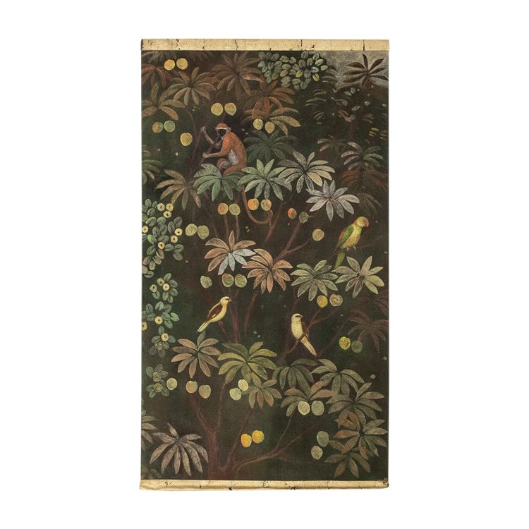 Bemaltes Leinwandbild mit Tieren vor einem exotischen Hintergrund. Zeitgenössisch. LS61291089I