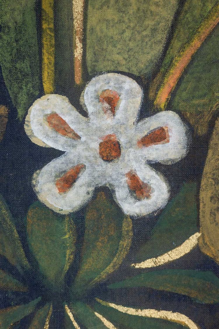 Painted canvas depicting a marmoset on a floral background. Contemporary. LS6132675Y