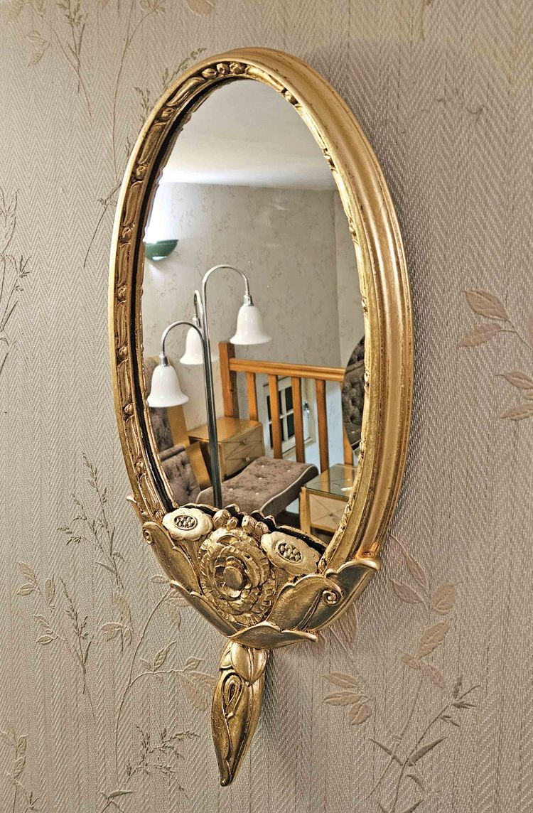 Specchio a foglia in metallo dorato Art Déco 1925