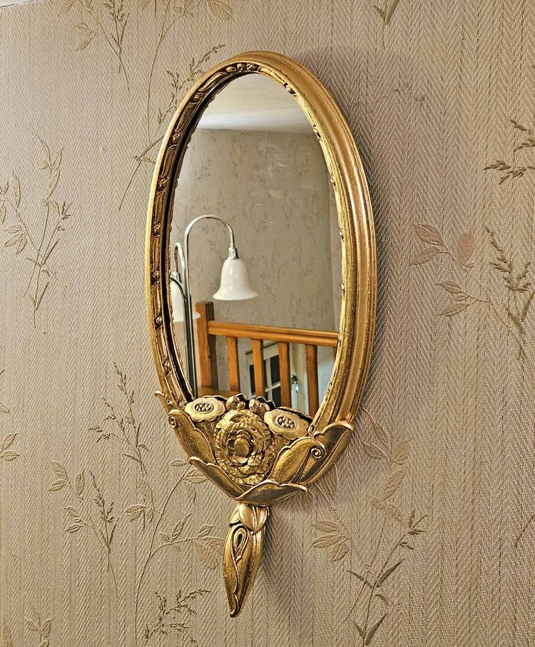 Specchio a foglia in metallo dorato Art Déco 1925