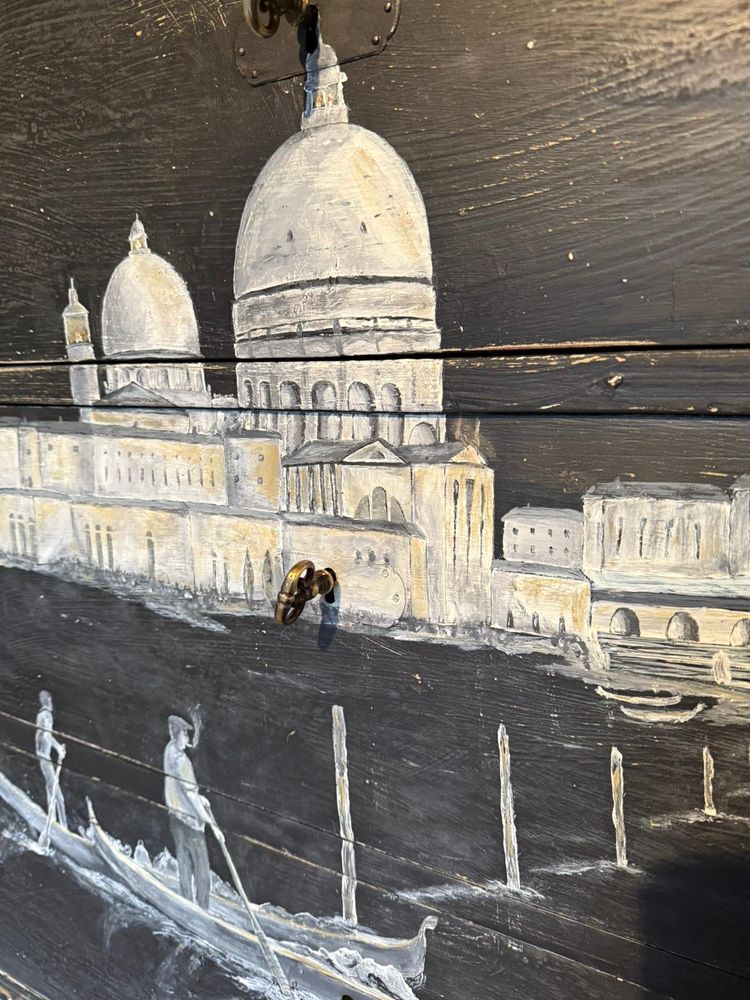 19th century Italian chest of drawers (view of Venice) repatinated with marble