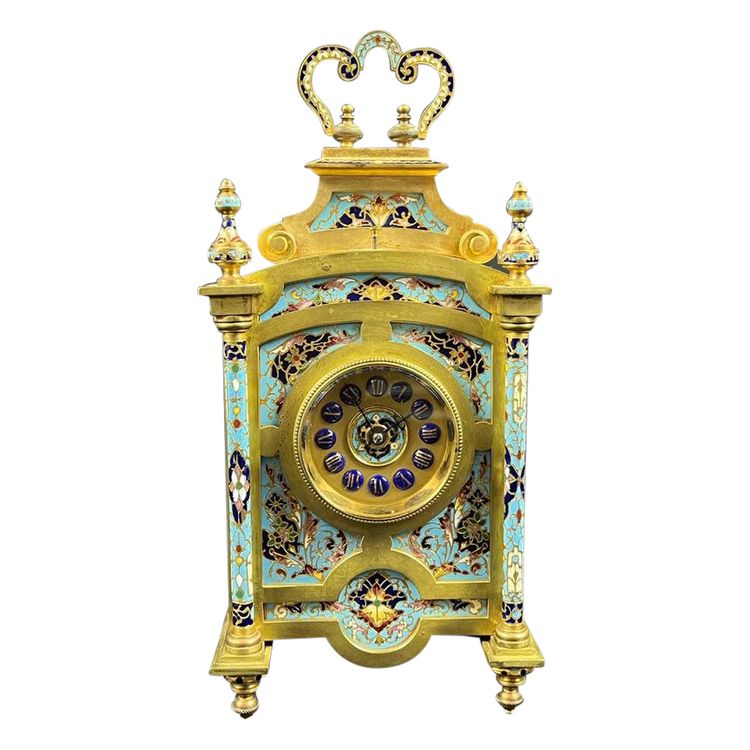 Travel Clock In Gilt Bronze And Cloisonné Enamel, Late 19th Century