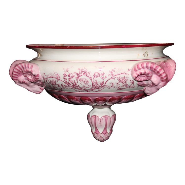 Suspension en faïence de Gien 19ème décor à médaillons style Louis XVI signature de décorateur