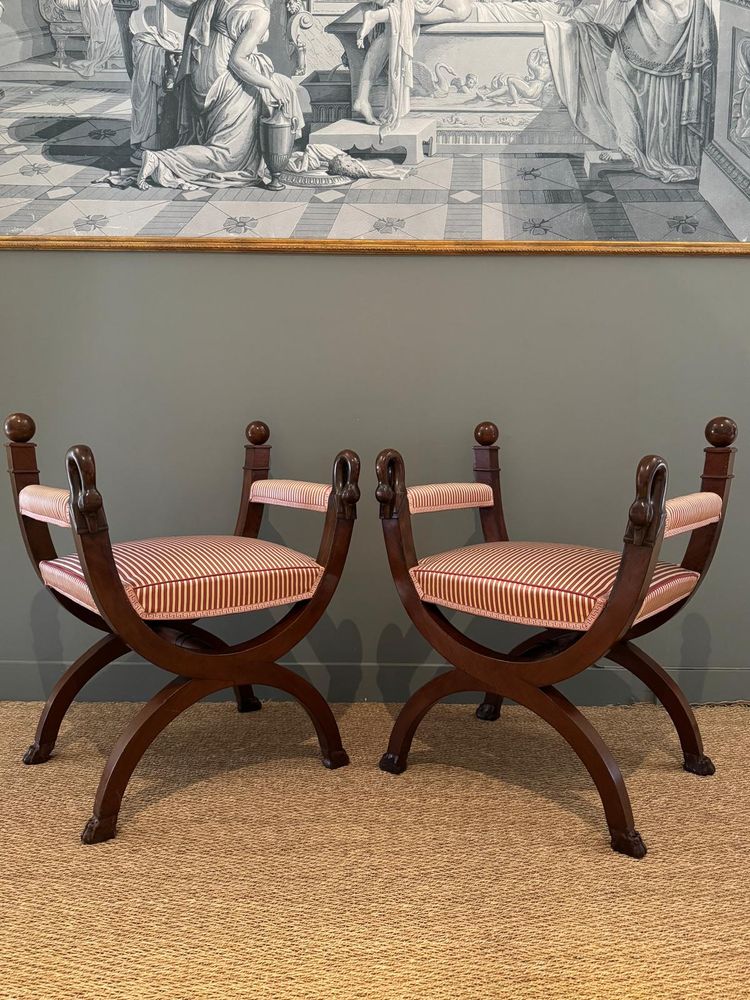 Rare pair of large Empire-Consulate period curved stools.