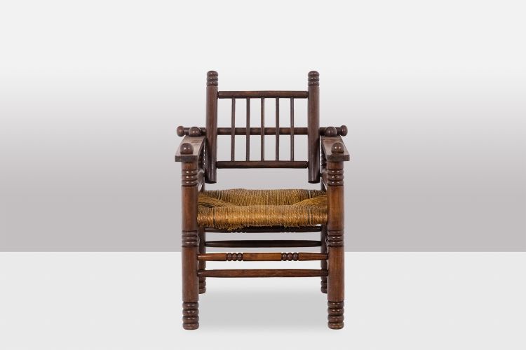 Charles Dudouyt. Brutalist style armchair in beech. 1960s.  LS6147609B