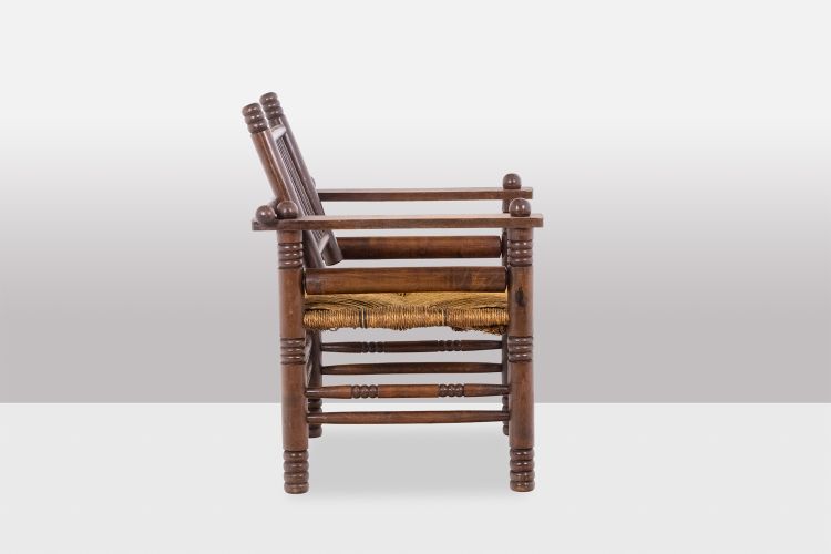Charles Dudouyt. Brutalist style armchair in beech. 1960s.  LS6147609B