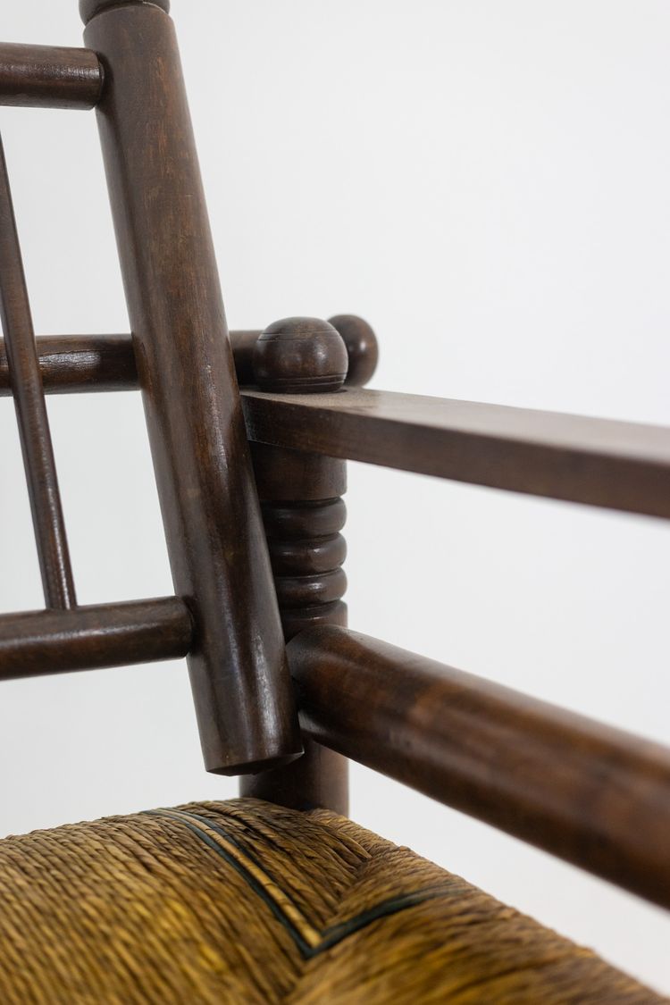 Charles Dudouyt. Brutalist style armchair in beech. 1960s.  LS6147609B