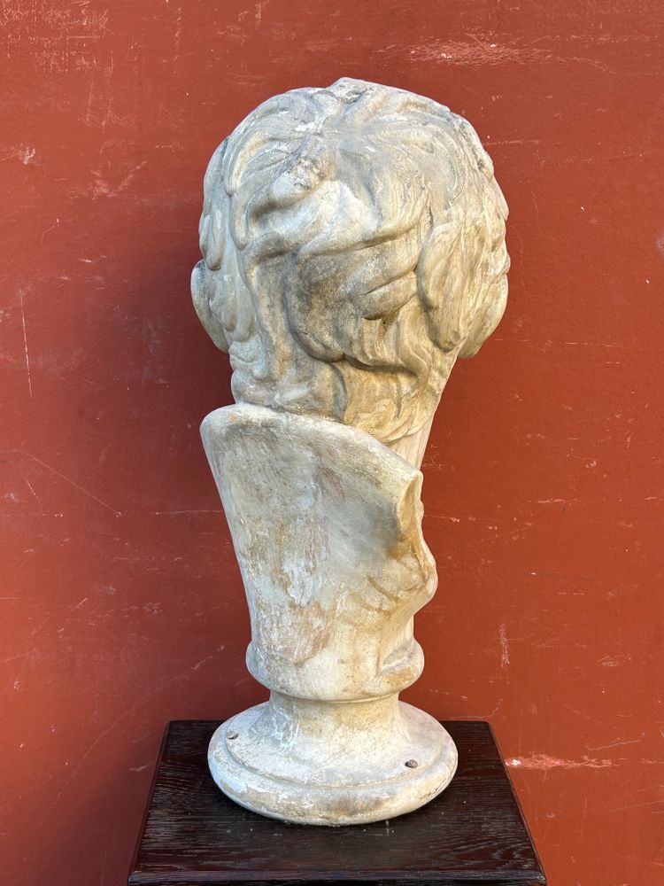 Grande Busto Di Stile Romano D'epoca - Fine XIX Secolo In Gesso H 63 Cm