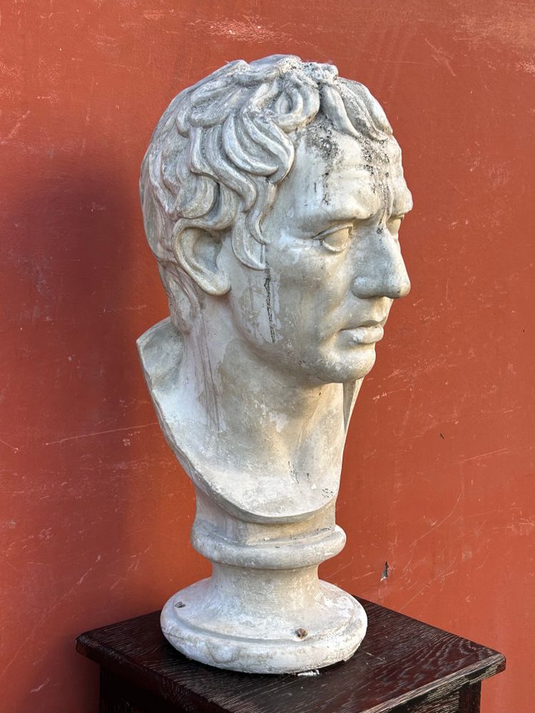 Grande Busto Di Stile Romano D'epoca - Fine XIX Secolo In Gesso H 63 Cm