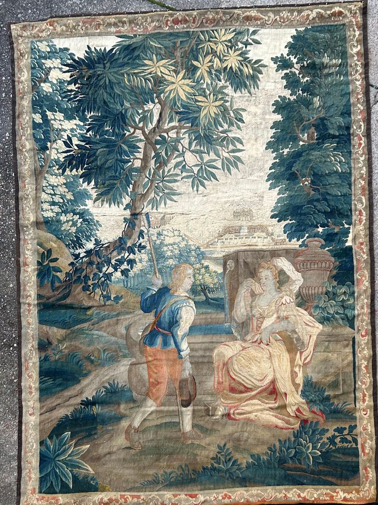 Tapestry from the Royal Aubusson Factory, 18th century - Gallant Scene.