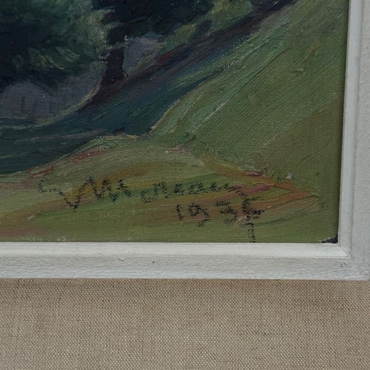 Olio su cartone di Mereau 1936 raffigurante un boschetto di alberi