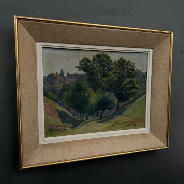 Olio su cartone di Mereau 1936 raffigurante un boschetto di alberi
