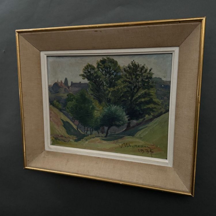 Olio su cartone di Mereau 1936 raffigurante un boschetto di alberi