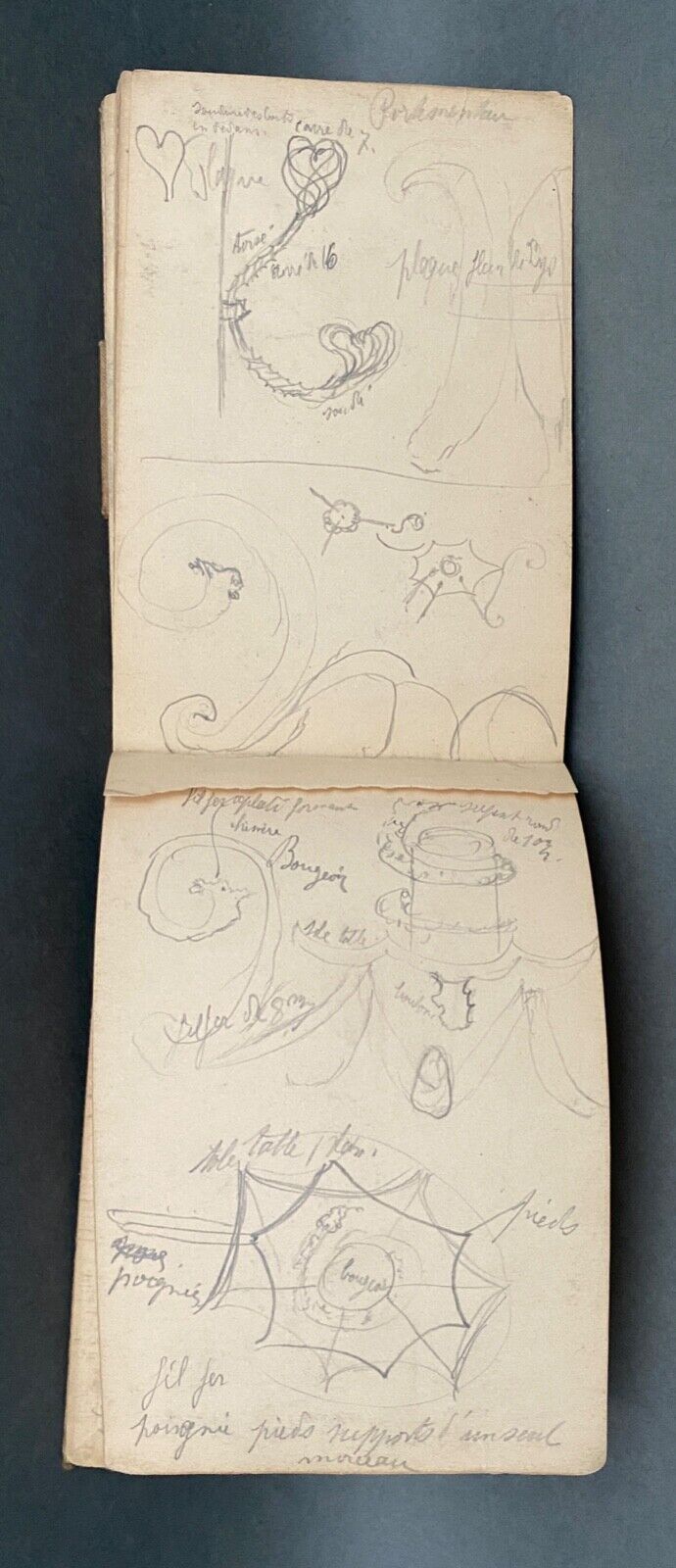 Notebook of ironwork drawings in pencil 20th century