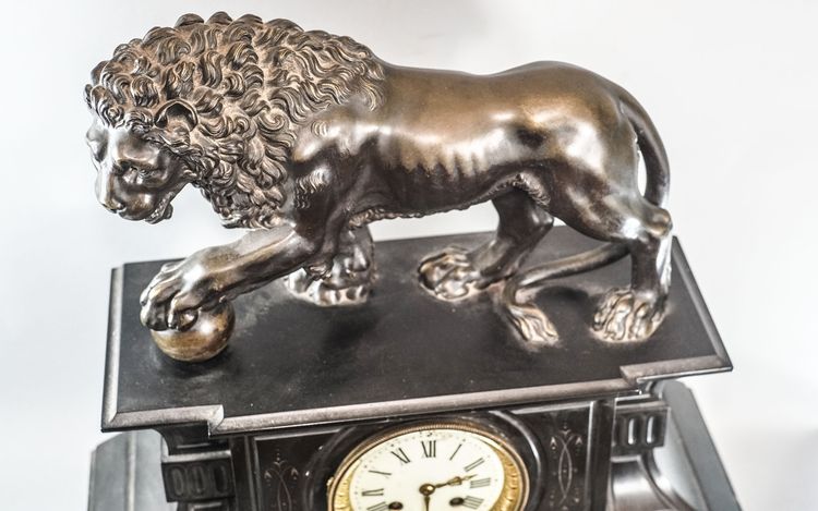 VENICE LION CLOCK in bronze and marble, NAPOLEON III period