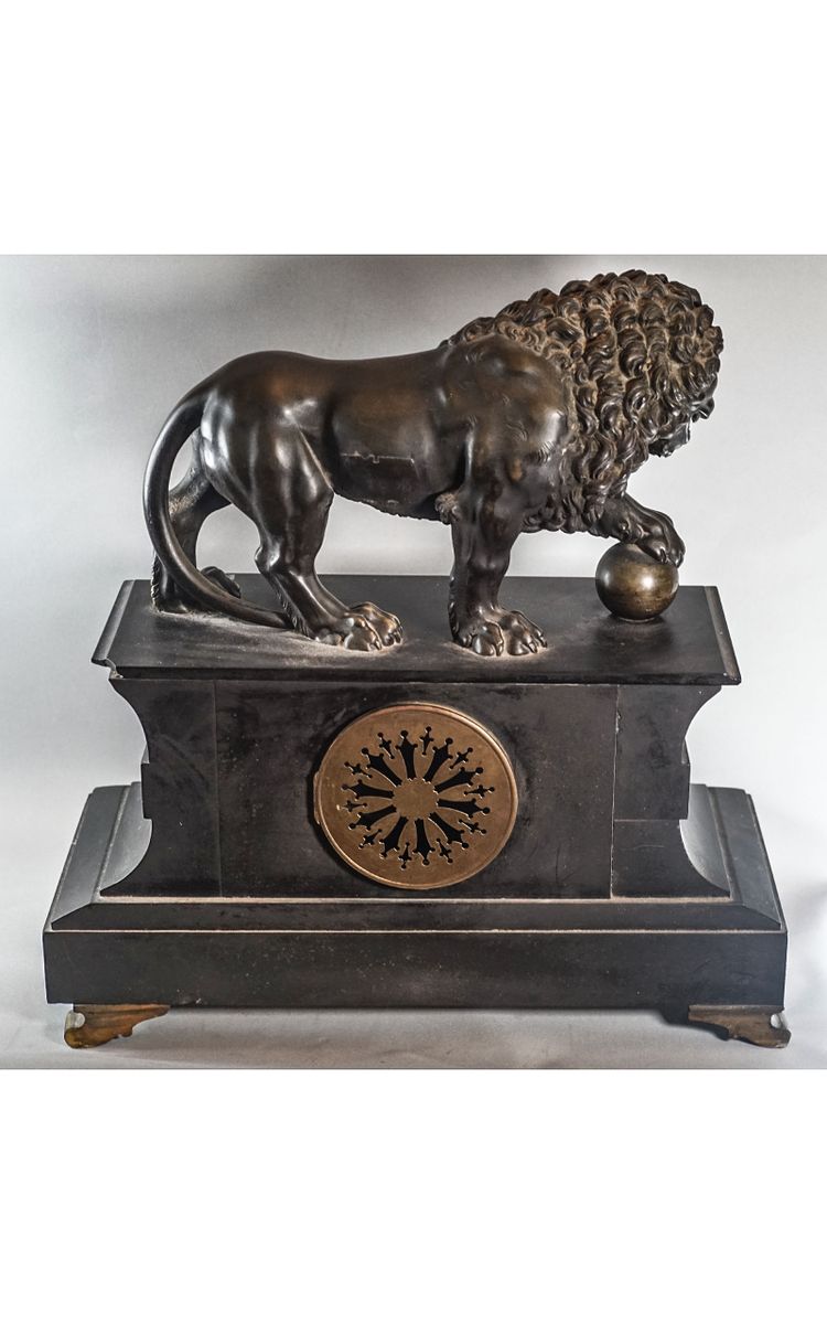 VENICE LION CLOCK in bronze and marble, NAPOLEON III period
