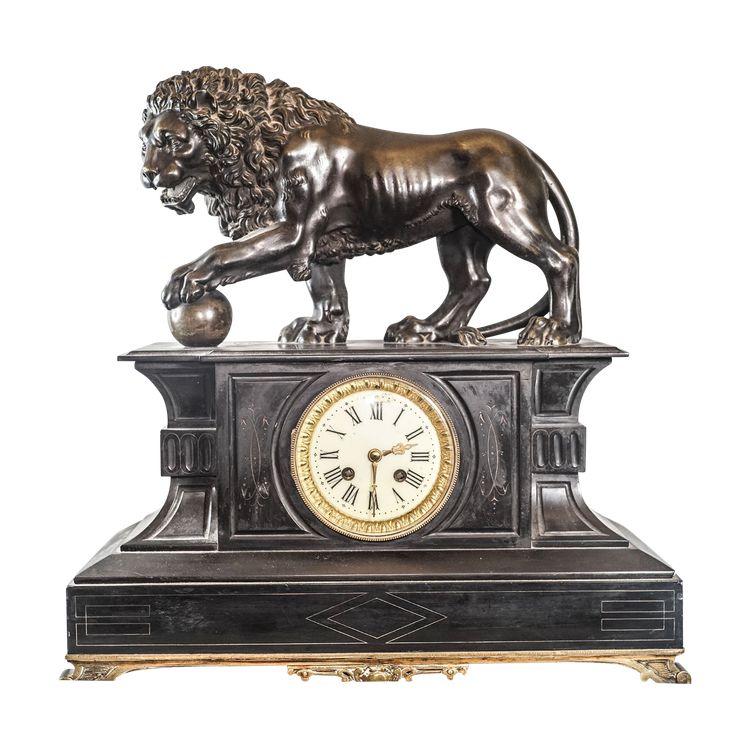 VENICE LION CLOCK in bronze and marble, NAPOLEON III period