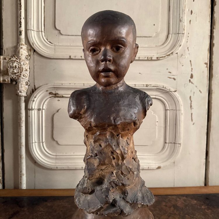 Scultura in terracotta Bambino dell'officina Charles Filleul in busto del XX secolo
