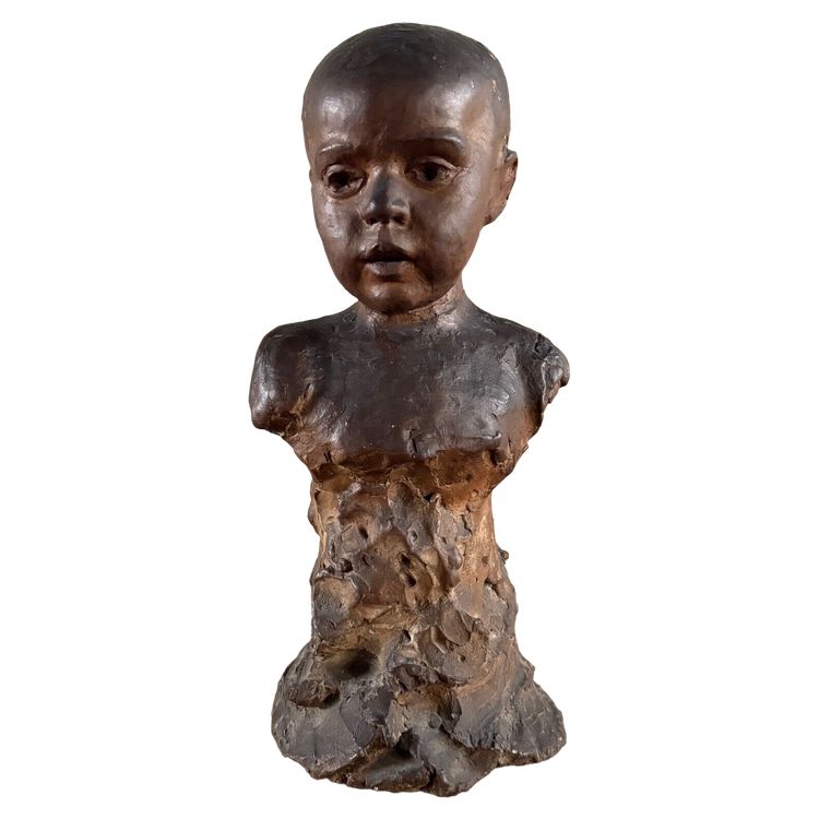 Scultura in terracotta Bambino dell'officina Charles Filleul in busto del XX secolo