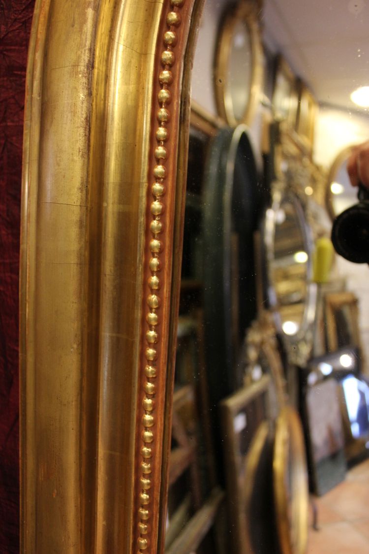 114 X 177 Cm Large Antique Mirror, Gold Leaf Gilding, Violin Decor, Musical Attributes
