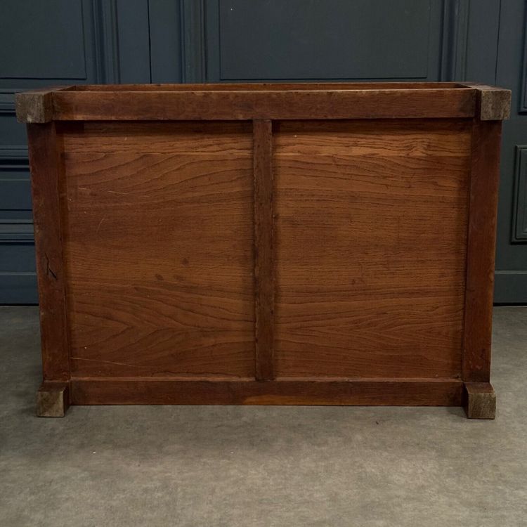 Table basse 1970 en chêne et plateau en verre travail français