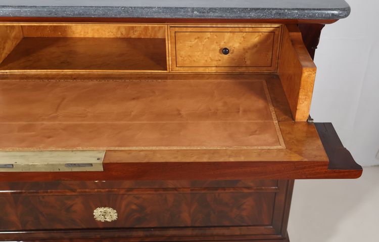 Restoration period flamed mahogany chest of drawers