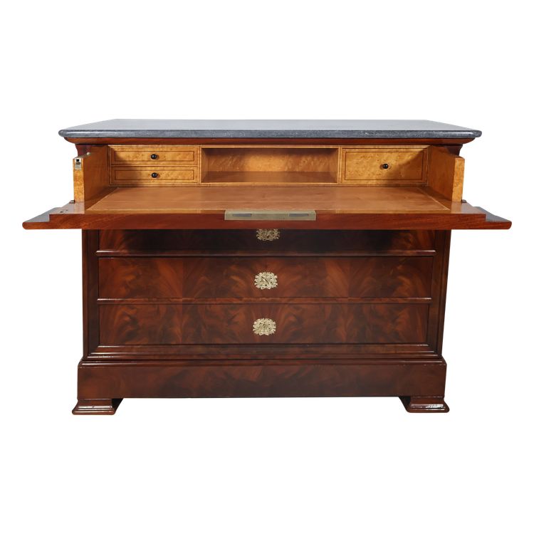 Restoration period flamed mahogany chest of drawers