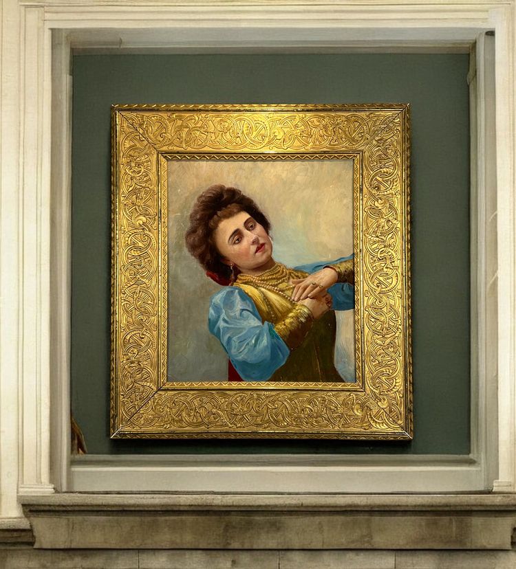 DIPINTO RUSSO / OLIO SU TAVOLA IN LEGNO CON CORNICE RAFFIGURANTE UN RITRATTO DI DONNA
