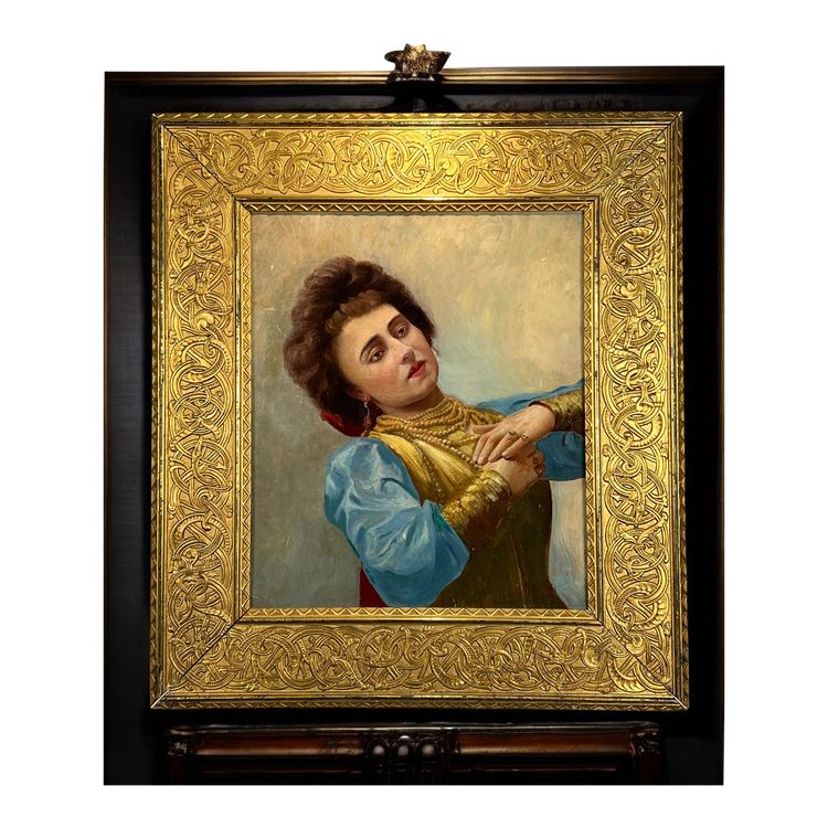 DIPINTO RUSSO / OLIO SU TAVOLA IN LEGNO CON CORNICE RAFFIGURANTE UN RITRATTO DI DONNA