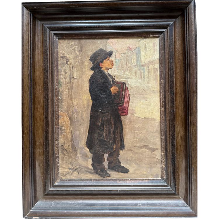 Ecole Française Vers 1900 - Montmartre Enfant à l'Accordéon - Signé