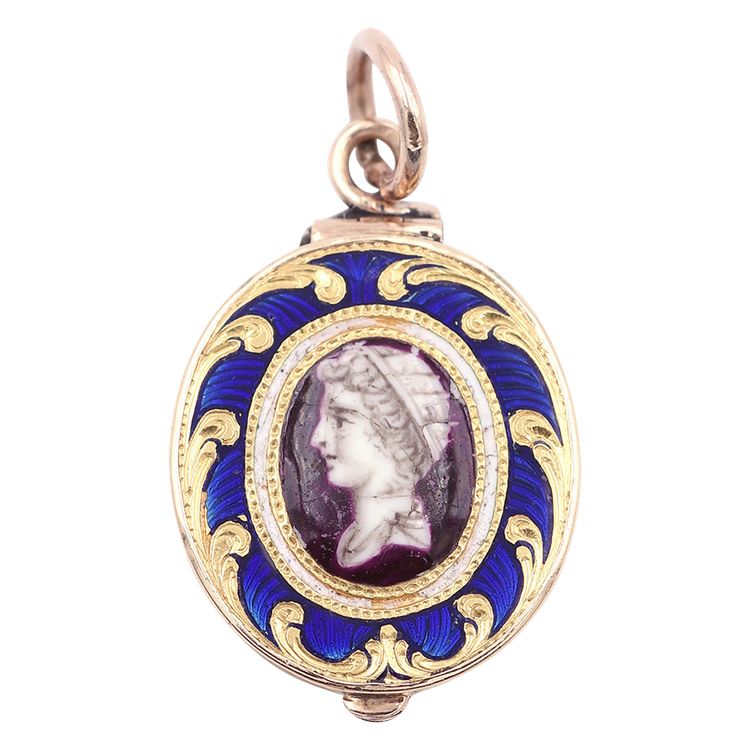 Médaillon Empereur romain émail en or 14k, Pendentif émaillé, médaillon ancien, Napoléon III