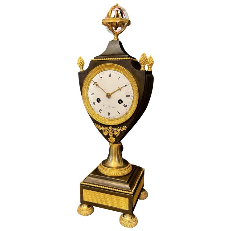 Empire Vase Clock in Bronze with patina & gilding (Urn or Escutcheon)
