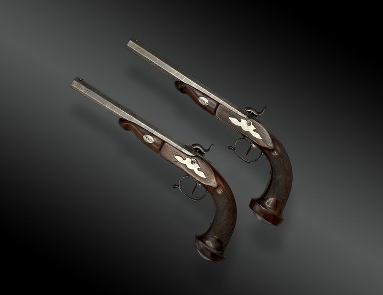 Pair of percussion pistols signed AUBRY à BORDEAUX France - circa 1840