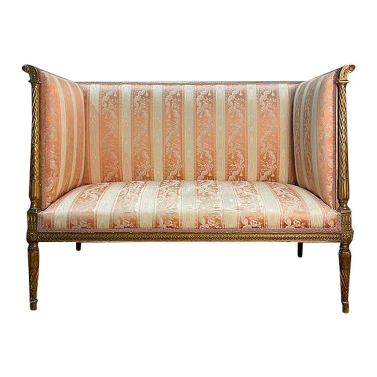 Louis XVI style bench in gilded wood.