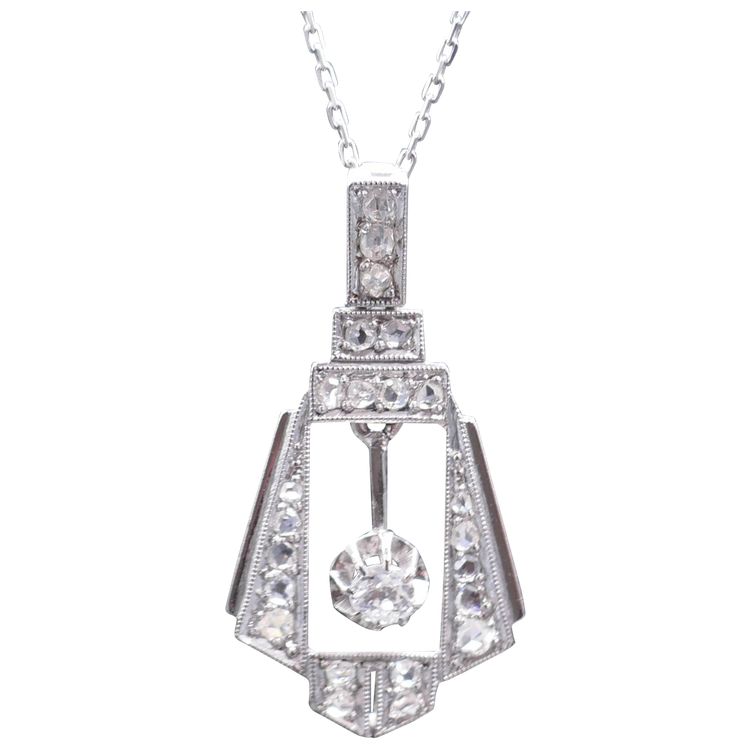 Pendentif Art Déco Diamant,  Platine.