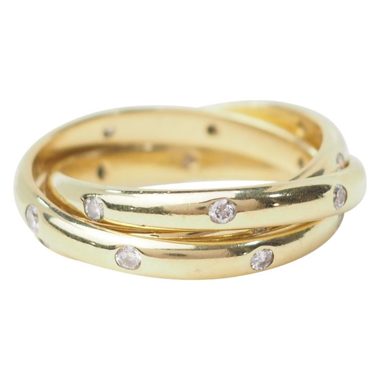 Three-ring wedding band in yellow gold and diamonds