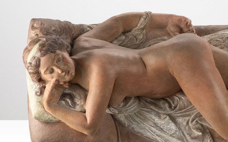 Nu féminin - La Vanité - Sculpture en terre cuite polychromée