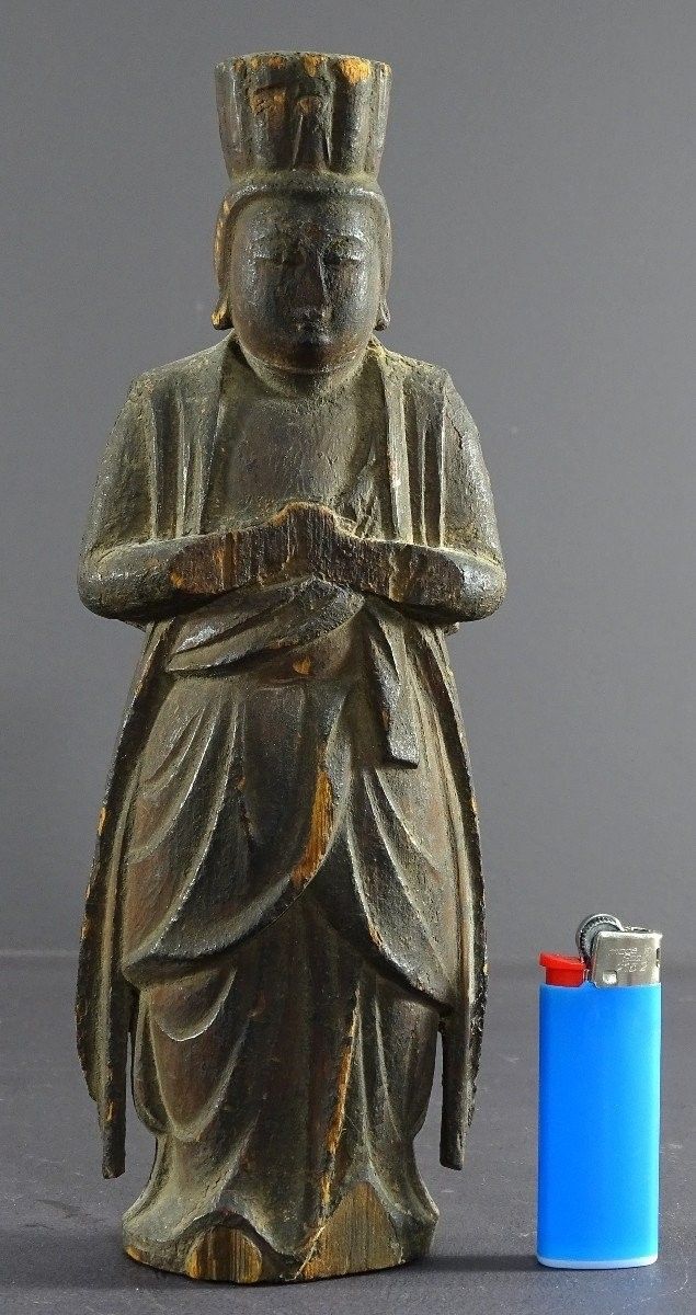 Japon, Début De l'ép. Edo (1603-1868), Rare Et Ancienne Statue Du Dieu Shinto En Bois Sculpté. 