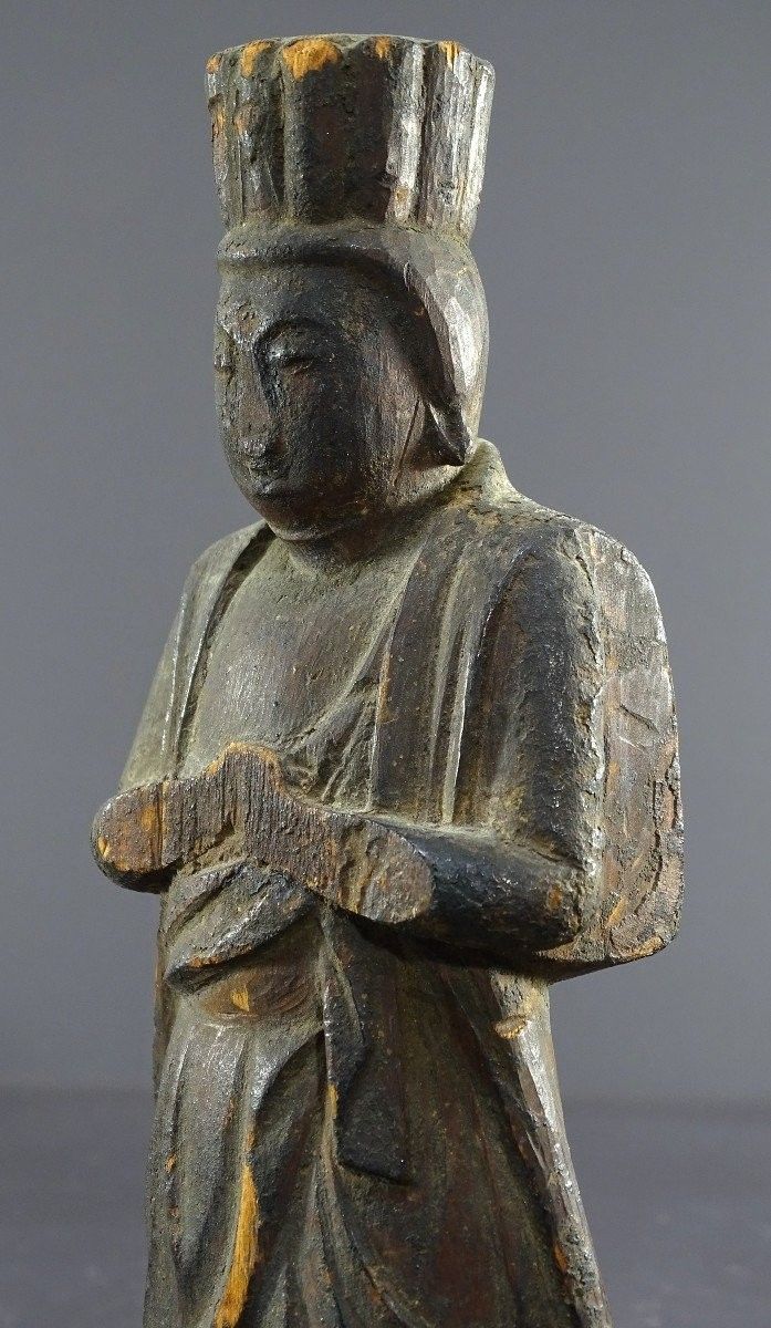 Japon, Début De l'ép. Edo (1603-1868), Rare Et Ancienne Statue Du Dieu Shinto En Bois Sculpté. 