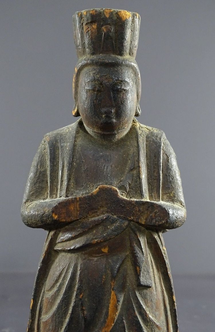 Japon, Début De l'ép. Edo (1603-1868), Rare Et Ancienne Statue Du Dieu Shinto En Bois Sculpté. 