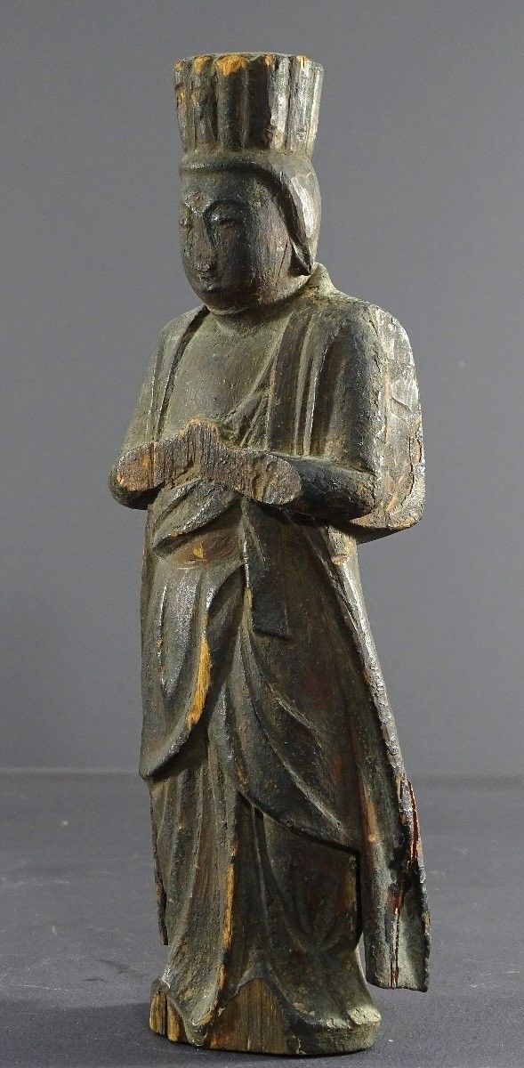 Japon, Début De l'ép. Edo (1603-1868), Rare Et Ancienne Statue Du Dieu Shinto En Bois Sculpté. 