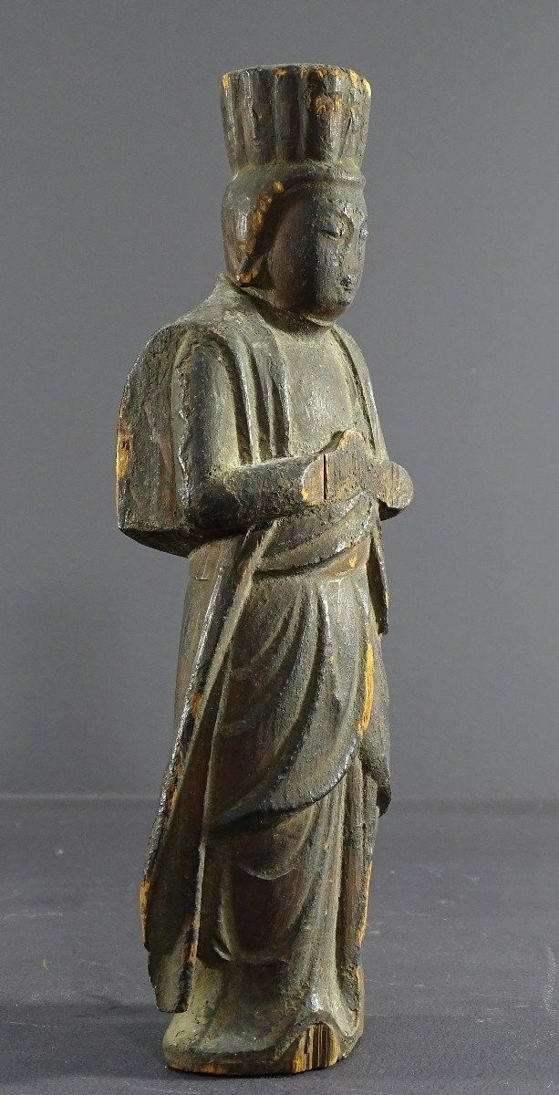 Japon, Début De l'ép. Edo (1603-1868), Rare Et Ancienne Statue Du Dieu Shinto En Bois Sculpté. 